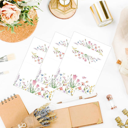 50Pcs Thanksgiving Name Cards for Table, Floral Name Card for Table Setting, 3.3" x 2" Tent Cards for Wedding Engagement Bridal Shower Birthday