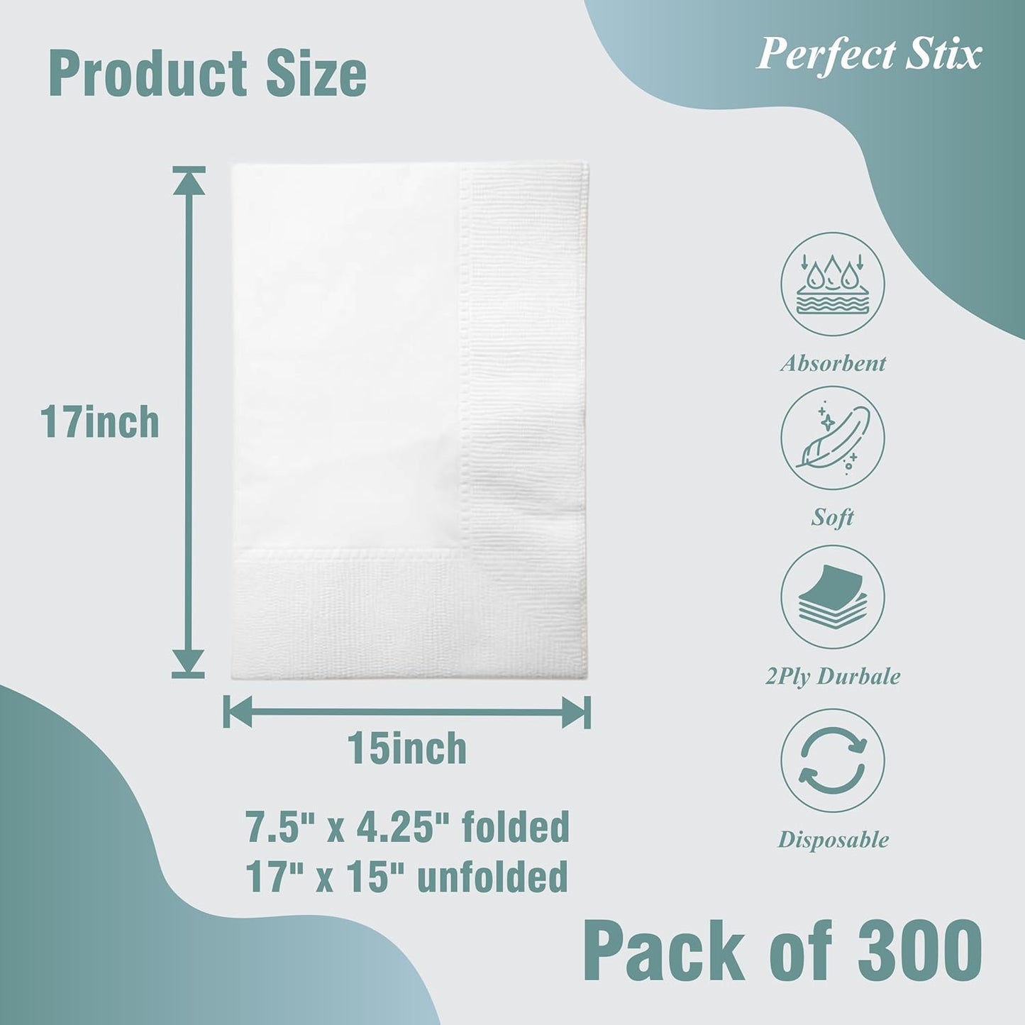 Bell Marque White Dinner Napkin-300 2-Ply White Dinner Napkins, 0.1" Height, 17" width, 15" Length (Pack of 300)