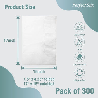 Bell Marque White Dinner Napkin-300 2-Ply White Dinner Napkins, 0.1" Height, 17" width, 15" Length (Pack of 300)