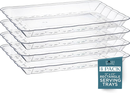 Posh Setting - Glitter Gold Serving Trays for Party, 9x13 Plastic Platters & Food Trays