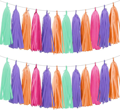 Tassel Garland Tissue Paper Tassel Banner,Tassels Party Decorations for Wedding,Birthday,Bridal/Baby Shower,Pack of 15 (Burgundy/Black/Silver)