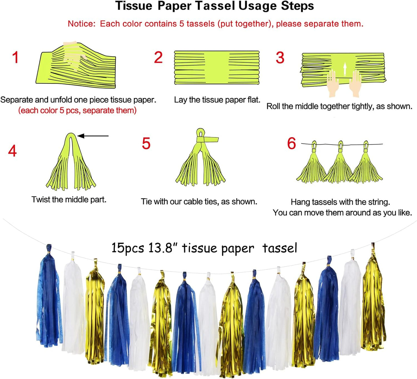 Navy-Blue White-Silver Tassel Garland Streamers - 15pcs Party Decorations Tissue Paper Tassels Banner,Graduation 2025 Wedding Baby Bridal Shower Hanging Decoration Boy Birthday Backdrop Decor Panduola