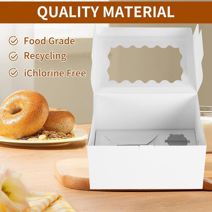 10 Packs Bento Cake and Cupcake Box 3 Holes Fit 2 Cupcakes and 1 Mini Cake Box with Clear Window and Stickers for Cake Cupcake Cookie or Easter and Mother’Day. (1+2/10pcs)