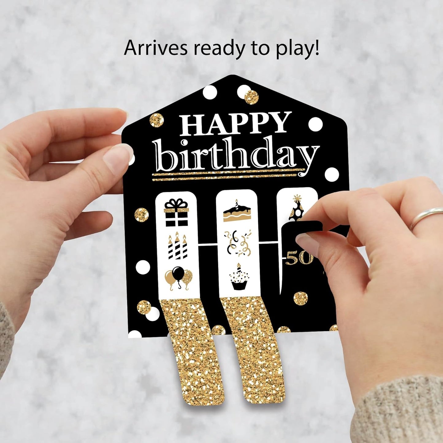 Big Dot of Happiness Adult Happy Birthday - Gold - Birthday Party Game Pickle Cards - Pull Tabs 3-in-a-Row - Set of 12