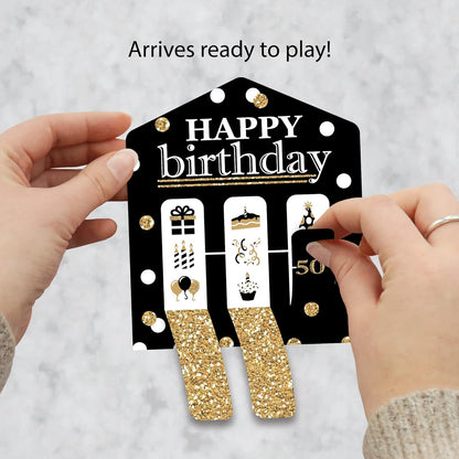 Big Dot of Happiness Adult Happy Birthday - Gold - Birthday Party Game Pickle Cards - Pull Tabs 3-in-a-Row - Set of 12