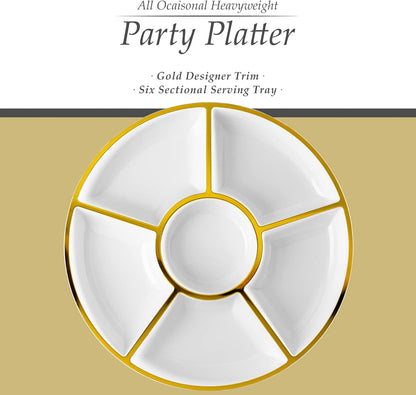 Plasticpro 6 Sectional Round Plastic Serving Tray/Platters Clear Pack of 2