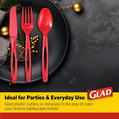 Glad Clear Disposable Cutlery Set with Heavy Duty Plastic Forks, Knives, and Spoons, Reusable Dishwasher Safe Plastic Utensils for Parties and Everyday Use, 240 Count