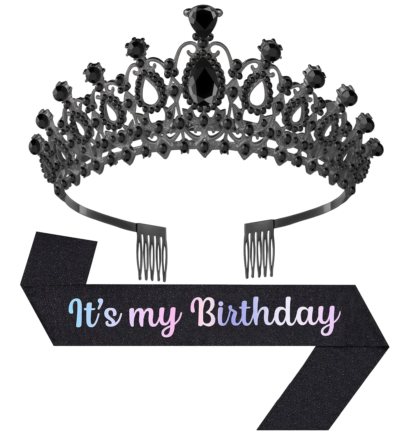 Birthday Tiara and Crown with Sash, Birthday Tiara for Women Party Silver