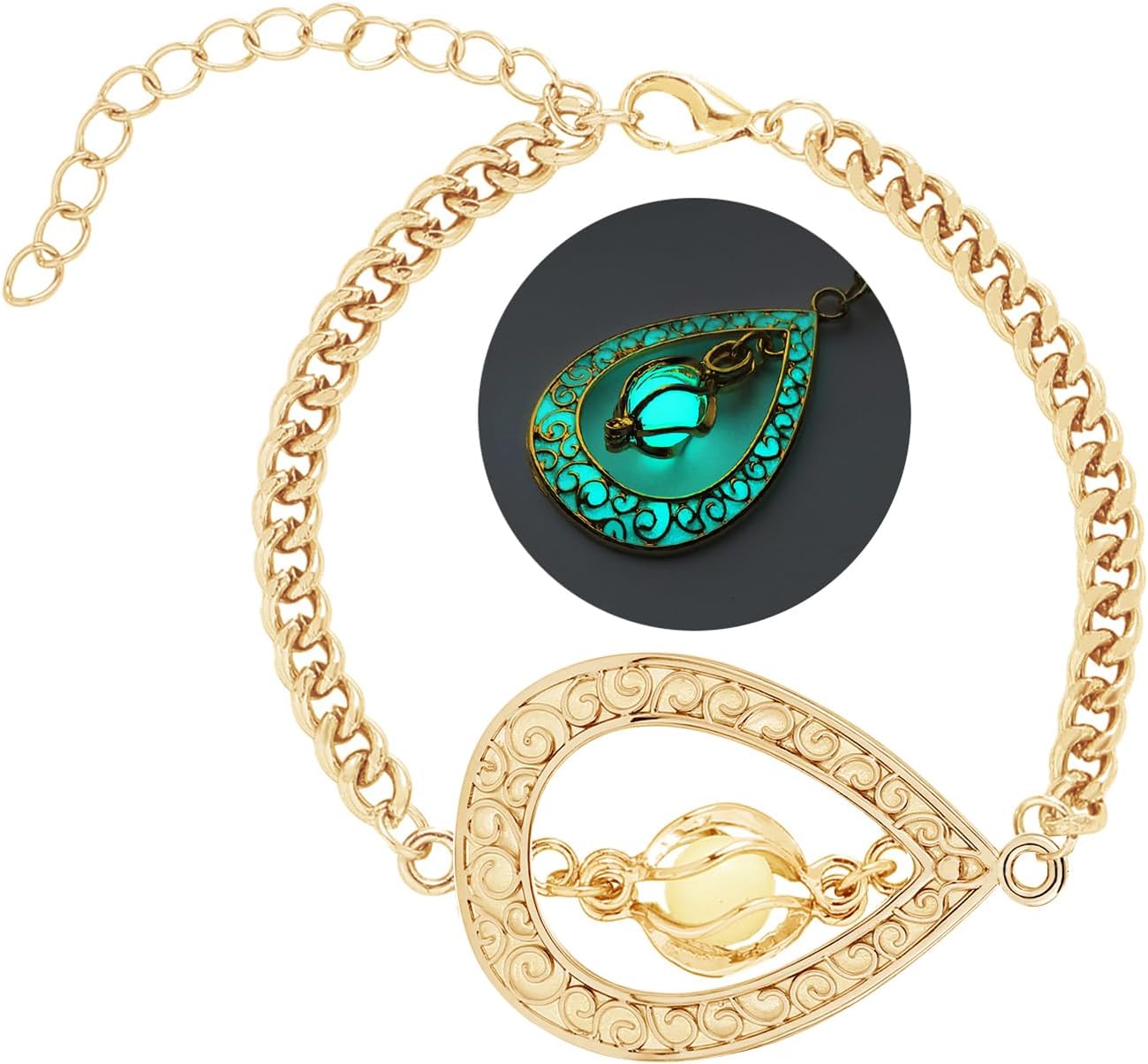EEQQBZ Glow in The Dark Silver Teardrop shape bracelets,Fantasy Glowing Jewelry bracelets