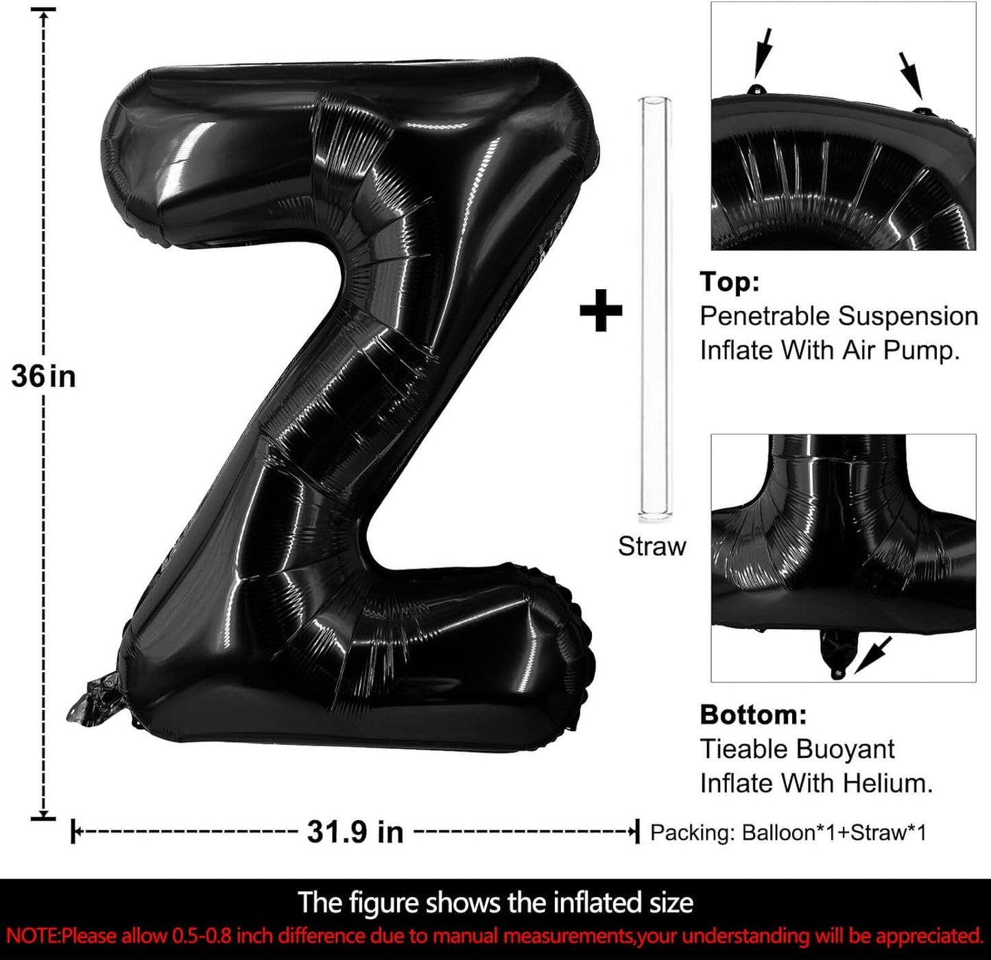Lovoir 40 Inch Large Black Letter A Balloons Big Size Jumbo Mylar Foil Helium Balloon for Birthday Party Celebration Decorations Alphabet Black A