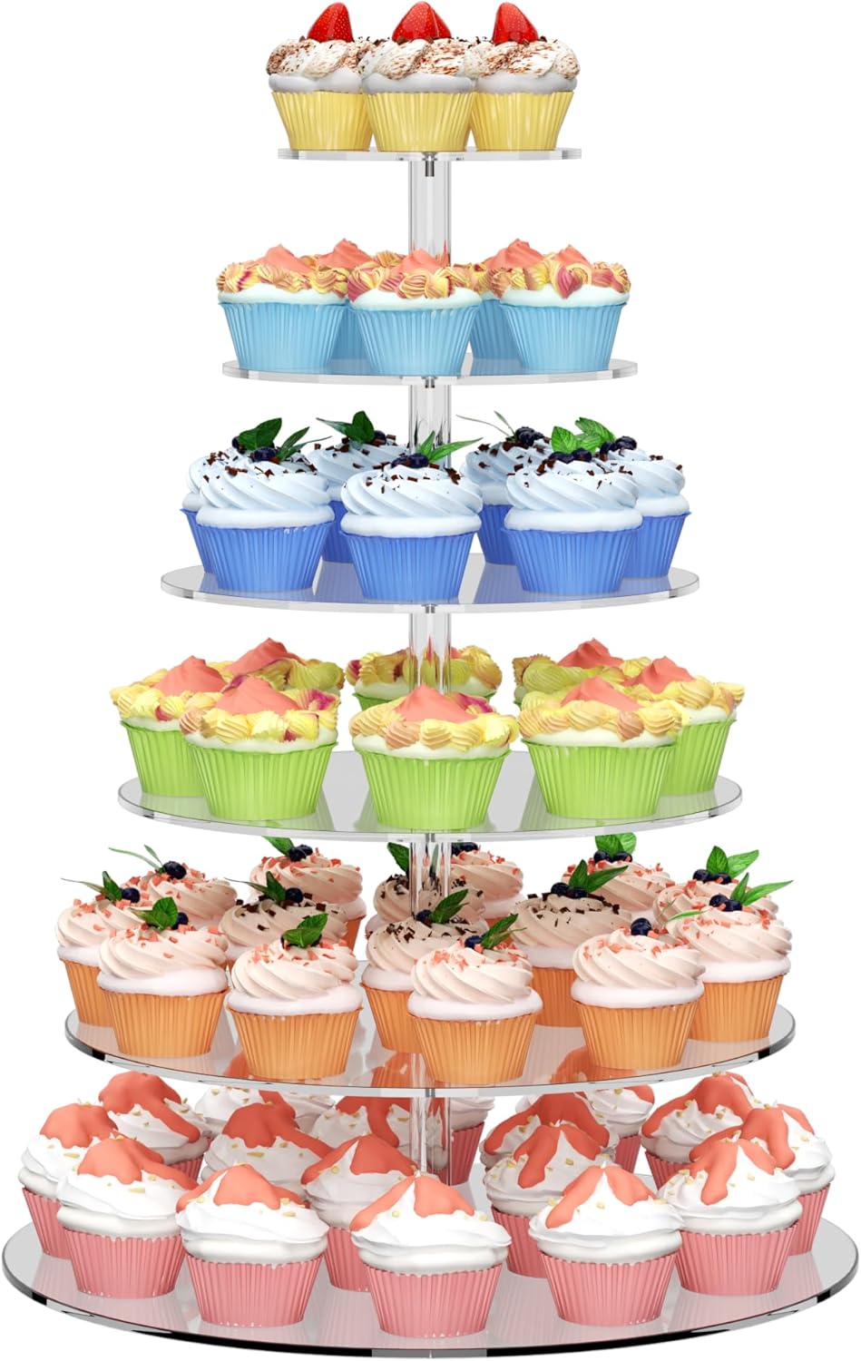 4 Tier Round Cupcake Stand, Acrylic Cupcake Display Stand for 38 Cupcakes, Clear Cupcake Holder Stand for Dessert Table, Cupcake Tower Stand for Wedding Birthday Party Graduation