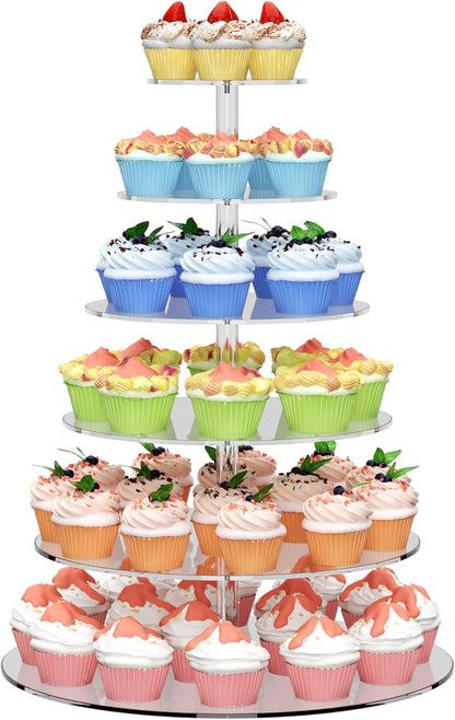 4 Tier Round Cupcake Stand, Acrylic Cupcake Display Stand for 38 Cupcakes, Clear Cupcake Holder Stand for Dessert Table, Cupcake Tower Stand for Wedding Birthday Party Graduation