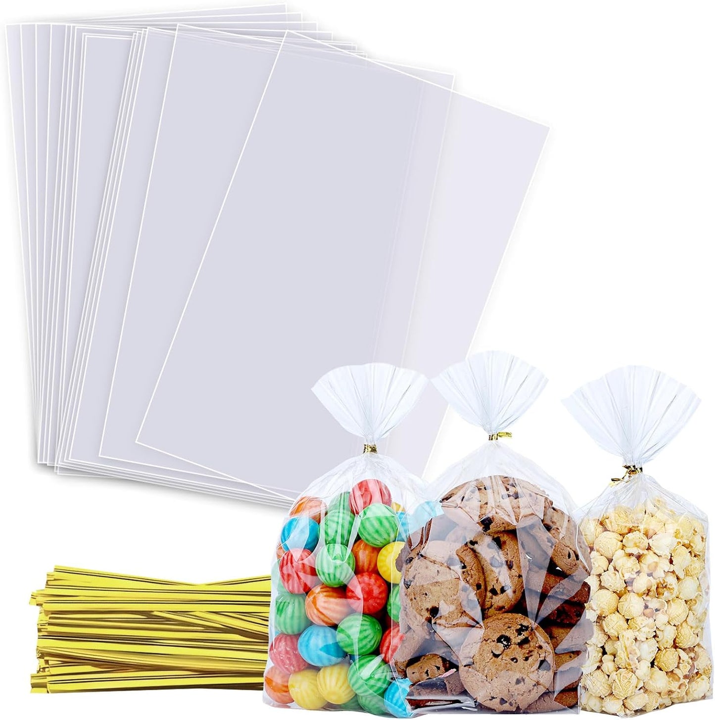 Clear Candy Bags 100pcs 6X10 Cellophane Treat Bag Party Favor Goodie Cake Pop Gift Apple Cello for Gift Baskets Bakery Cookie with Ties