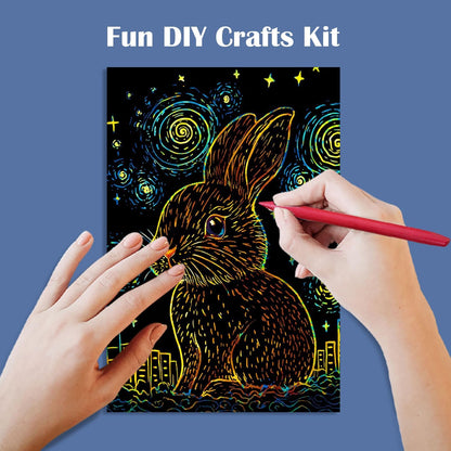 Georgie Porgy Scratch Paper Art Set for Kids Adults Magic Rainbow Scratchboards for DIY Arts and Crafts Kits Christmas Birthday Gift with Scratching Tools Kit (A4-Noctilucent Whale + Sea World)