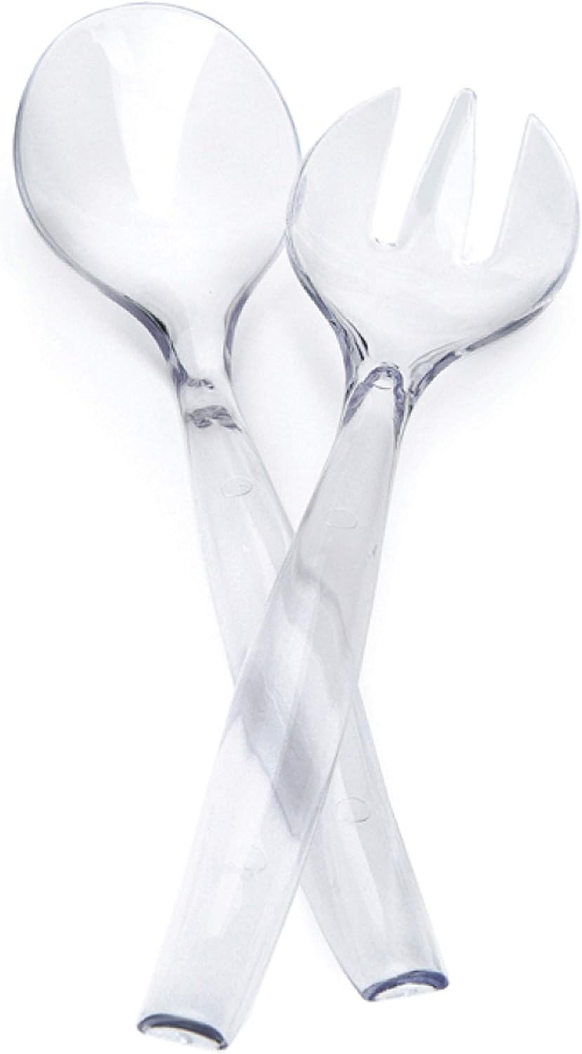 Plasticpro Disposable Plastic Serving Utensils Set of 4 Salad Spoons, And 4 Salad Forks, Clear Heavyweight