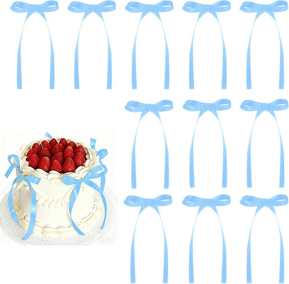 30 Pack Bow Cake Toppers Pink Ribbons Bows for Cake Coquette Themed Bow Cupcake Toppers Pink Bow Birthday Decorations for Baby Shower, Birthday, Wedding, Bachelorette, Mothers Day Decorations