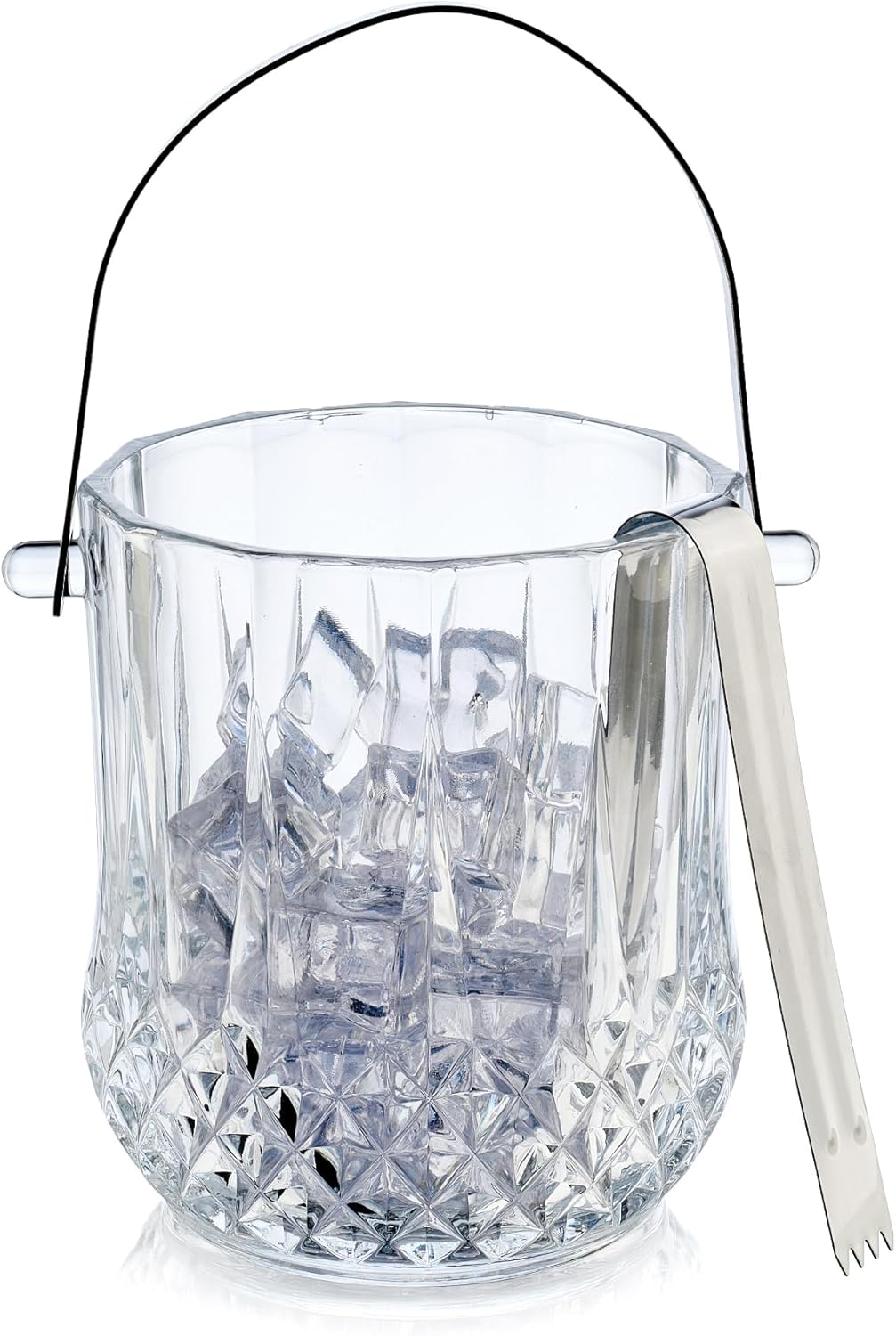 Glass Ice Bucket with Handle and Stainless Steel Tongs - Glass Ice Buckets for Party,Wine, Beer, Champagne, Cocktail Bar, Mini & Portable, 1000ml