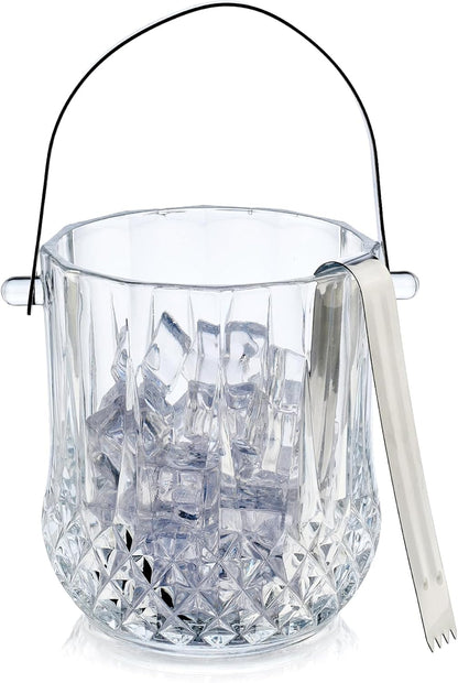 Glass Ice Bucket with Handle and Stainless Steel Tongs - Glass Ice Buckets for Party,Wine, Beer, Champagne, Cocktail Bar, Mini & Portable, 1000ml