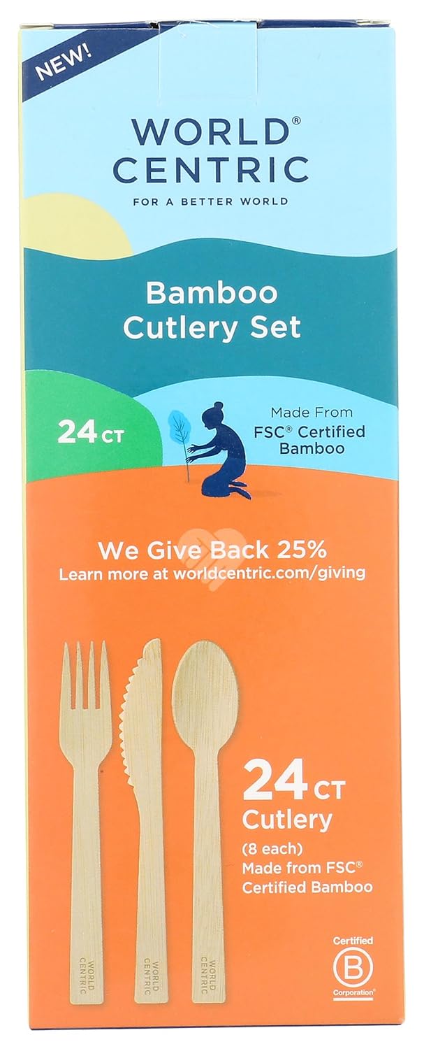 World Centric, Assorted Bamboo Cutlery, 24 Count