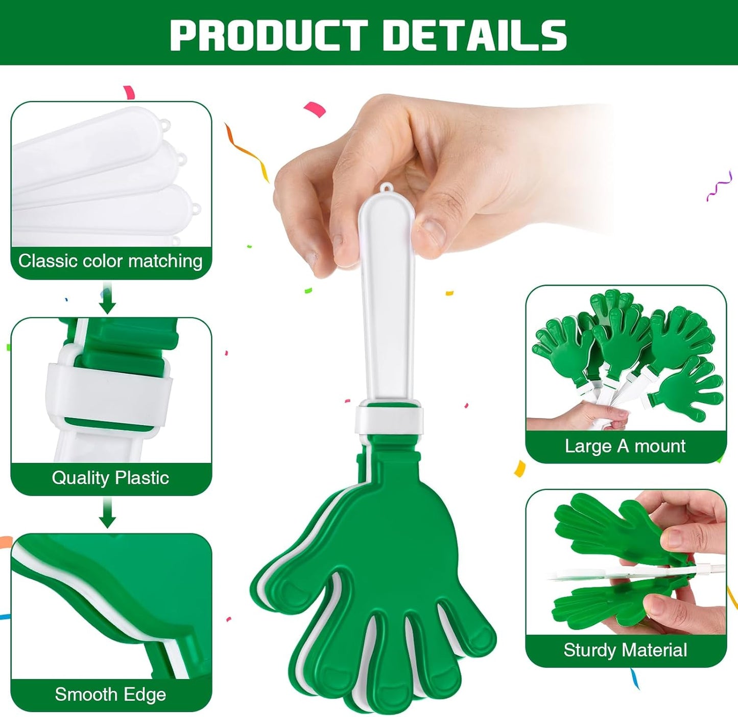 Junkin 48 Pcs Hand Clappers Bulk 7. 5 x 3. 5 Inches Noise Makers Party Favors Clapping Noise Maker Clacker for Birthdays Game Prizes Rewards Football Sporting Events Cheers Supplies (Black,White)