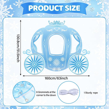 Snowflake Princess Carriage Photo Prop Background Winter Wonderland Selfie Frame Photography Blue Carriage Backdrop Banner 63" Fairy Tale Photo Booth for Winter Snow Holiday Birthday Party Decoration