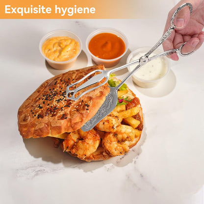 Gold Serving Tongs, Zinc Alloy Bread Clip Salad Pastry Food Tongs Lightweight Cake Astry Tong Kitchen Serving Clip for Serving Food Bread Cake, 23cm/9.1inx5cm/2.0in (1PCS, Gold)