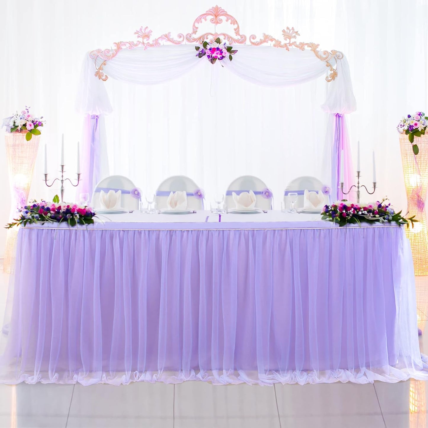 72inch Champagne Gold Tulle Table Skirts for Rectangle Round Tables, Gold Grim Ruffle Tulle Tutu Cloth Table Skirt 6ft for Wedding Birthday Party Cake Dessert Decor(No Top Cover)
