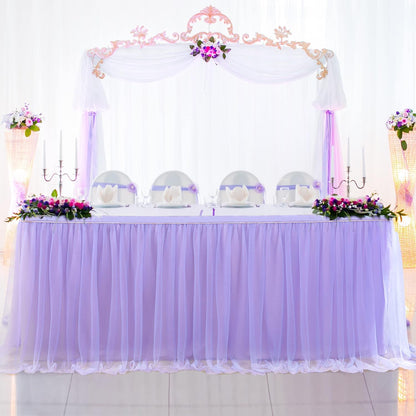 72inch Champagne Gold Tulle Table Skirts for Rectangle Round Tables, Gold Grim Ruffle Tulle Tutu Cloth Table Skirt 6ft for Wedding Birthday Party Cake Dessert Decor(No Top Cover)