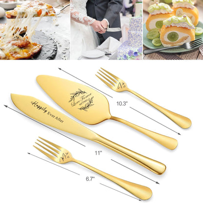 Wedding Cake Knife and Server Set of 4, Silver Cake Cutting Set for Wedding, Bridal Shower Engagement Anniversary Christmas Gifts (Silver)