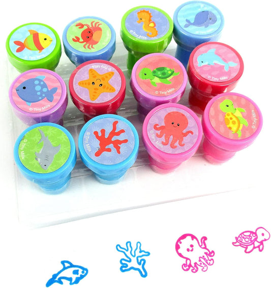 TINYMILLS 12 Pcs Ocean Life Turtle Stamp Kit for Kids Self Inking Stamps Gift Party Favors