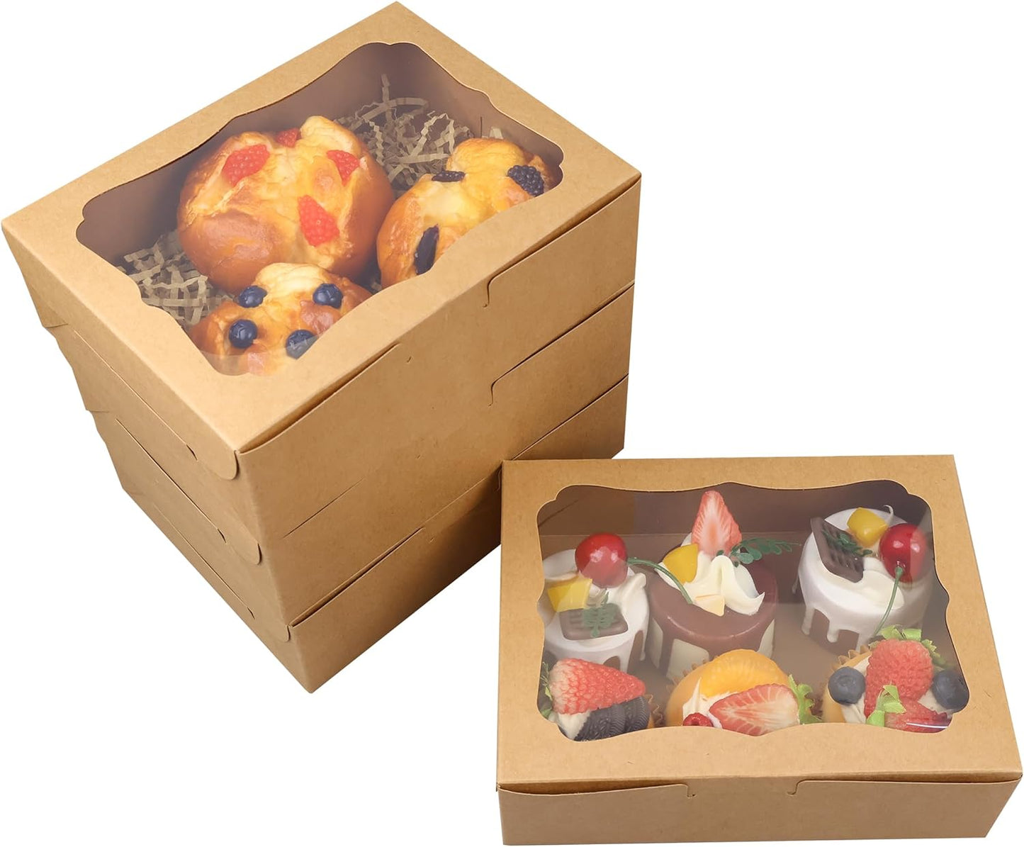 50pcs 8x5x2 Inch White Bakery Boxes Cookie Boxes with Window Treat Boxes Dessert Boxes for Cookie,Pastry,Macaron,Donut,Muffins,Chocolate,Cupcake and Candy Gift Giving