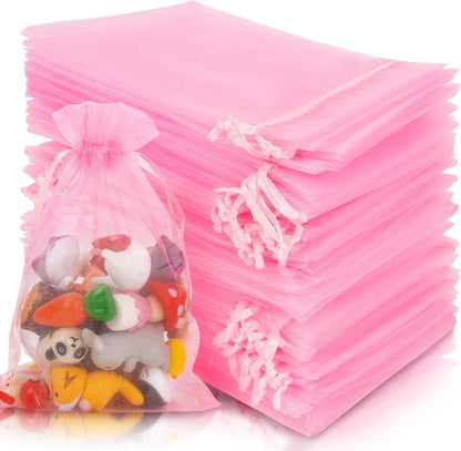 Sukh 100pcs Organza Bags 5''x7'' - White Sheer Mesh Drawstring Bags for Jewelry, Soap, Fruits, Candy, Small Gift Bags for Weddings, Valentine's Day, Mother's Day, Halloween, Thanksgiving, Christmas