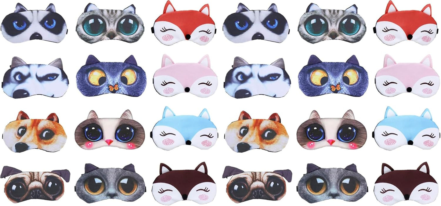 EBaokuup 12 Pack Animal Sleep Eye Mask - Soft Funny Blindfolds Sleeping Mask, Cute Cat Dog Eye Cover Eye Shade for Kids Girls Men Women Plane Travel Nap Night Sleeping