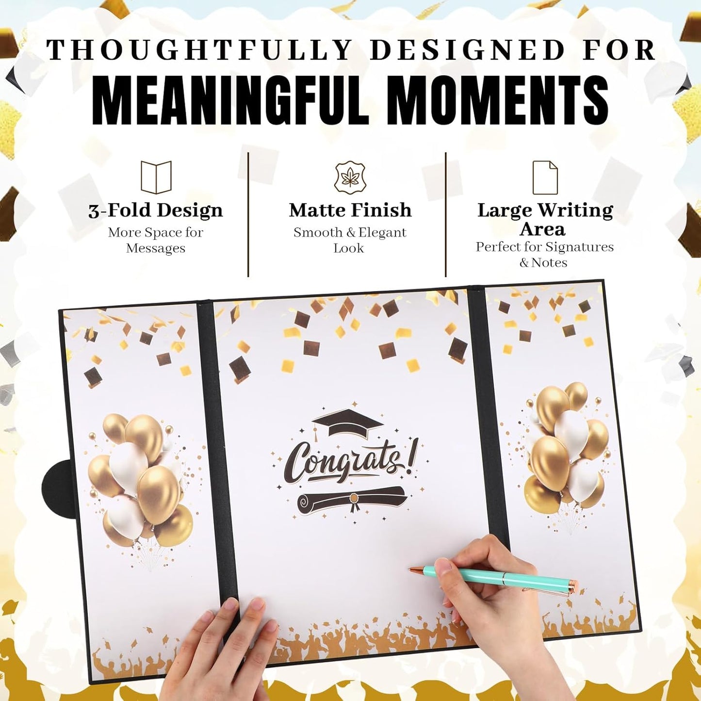 Engrowtic 3 Pcs Graduation Guest Book 2026 Black Gold Graduation Party Decorations Congratulations Graduates Signature Guest Book for Class of 2026 Men Women College High School Graduations Gift Card