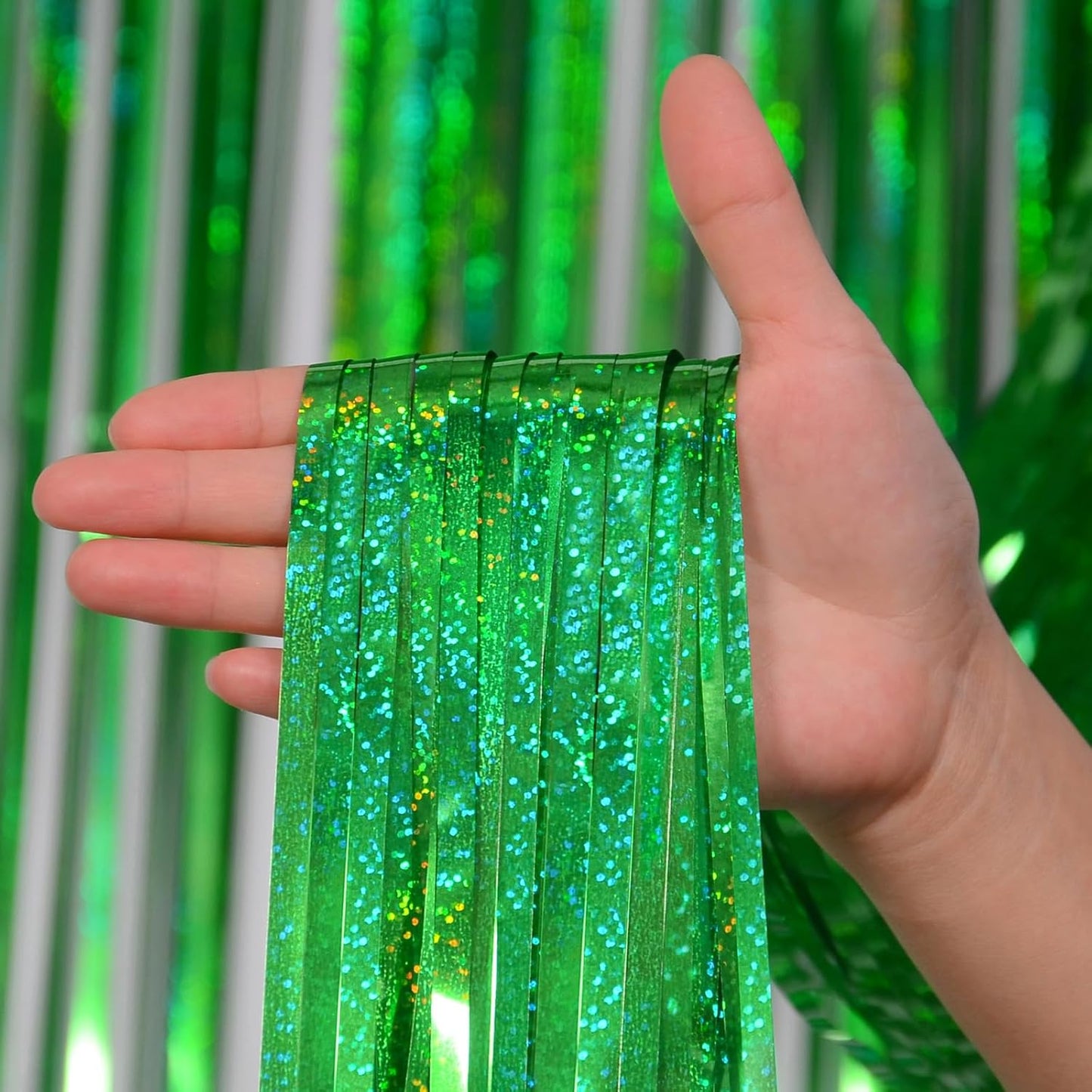 Melsan 2 Pack 3.2 ft x 8.2 ft Tinsel Foil Fringe Curtains Backdrop, Sparkle Metallic Foil Curtains for Party Photo Booth Props Decoration, Pinkish Purple