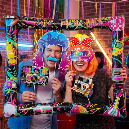 Hawaiian Photo Booth Props & Inflatable Frame, 30Pcs Luau Photobooth Props with Large Inflatable Inflatable Selfie Picture Frame for Summer Tropical Aloha Luau Party Selfie Supplies