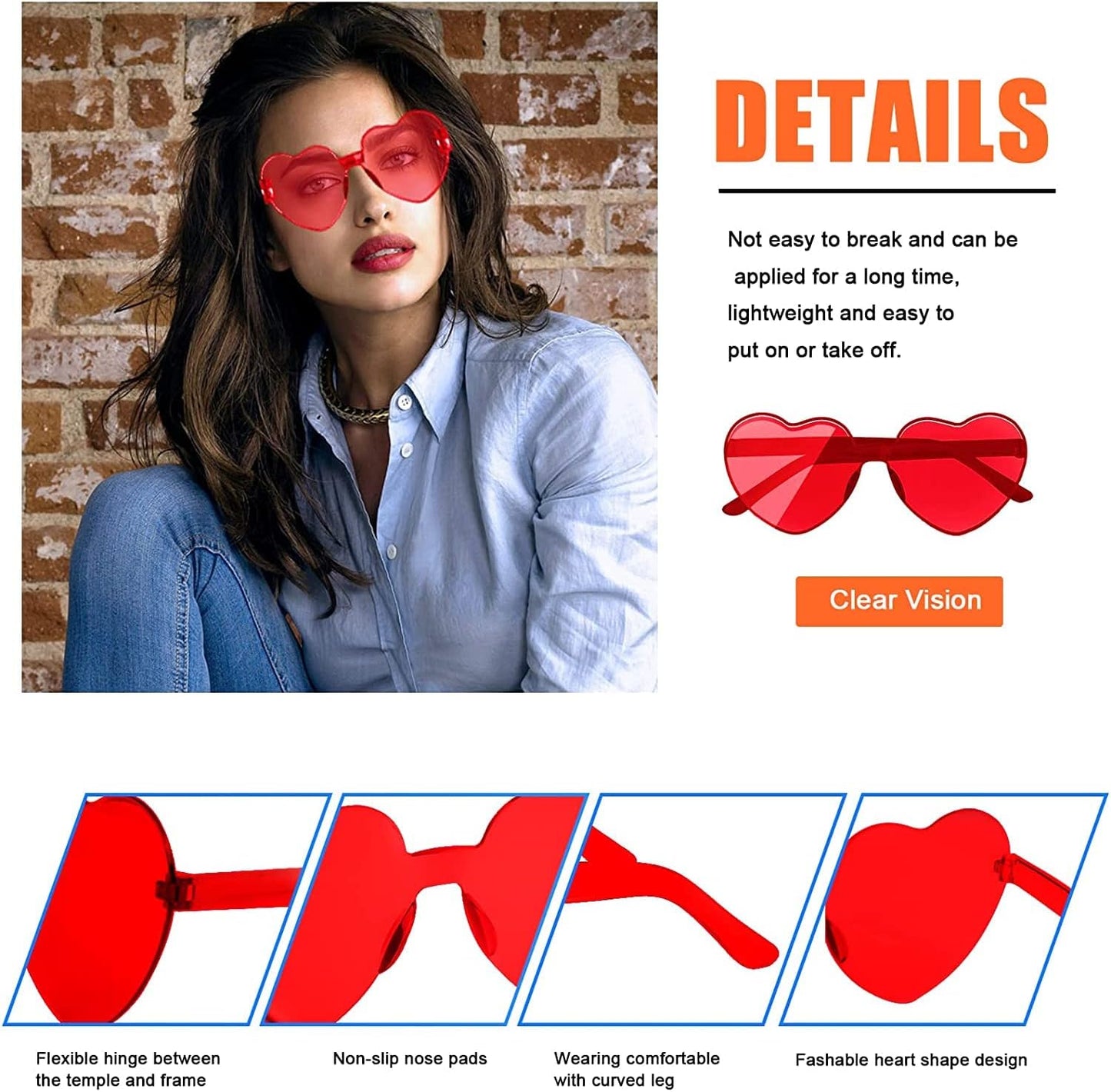 AEAHALY Heart Sunglasses for Women and Men Rimless Heart Shaped Sunglasses Bachelorette Bride Party Accessories