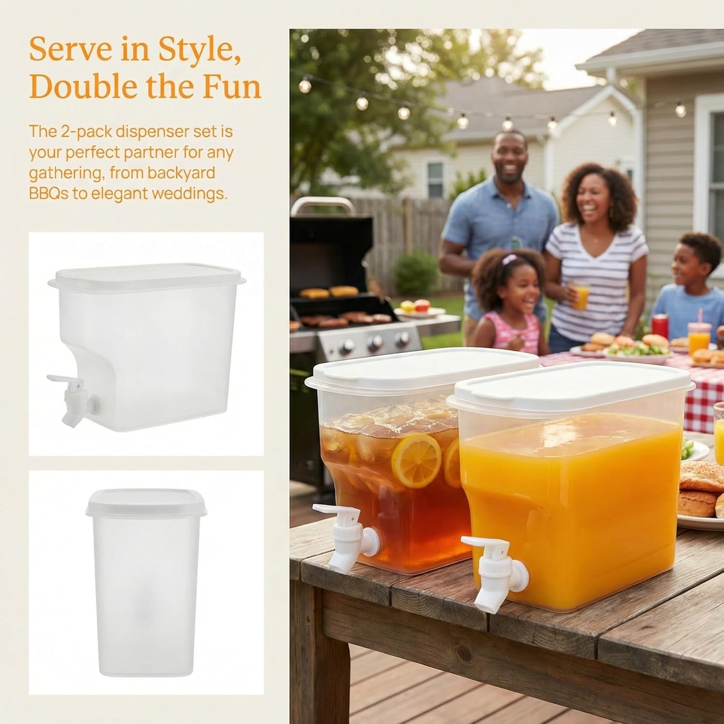 Jucoan 2 Pack 0.9 Gallon Fridge Beverage Drink Dispenser with Leak-proof Spigot, Plastic Cold Drink Juice Beverage Dispenser Jug for Party Drink, Juice, Iced Tea, Lemonade, Cold Brew
