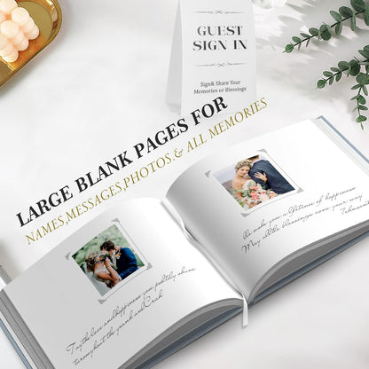 Wedding Guest Book for Memorial Service with 216 Photo Corners Stickers, Linen Guestbook to Sign at Bridal Shower or Wedding Reception Party,100 Pages, Blank Thick Paper Books for Baby Shower- Sage