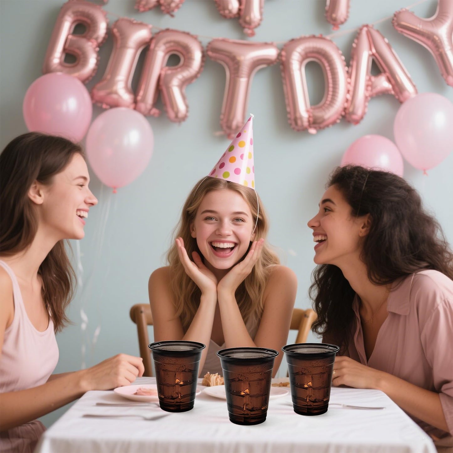50 Pack Black Clear Plastic Cups 12 oz Disposable Drinking Cups for Wedding Black Birthday Party Supplies