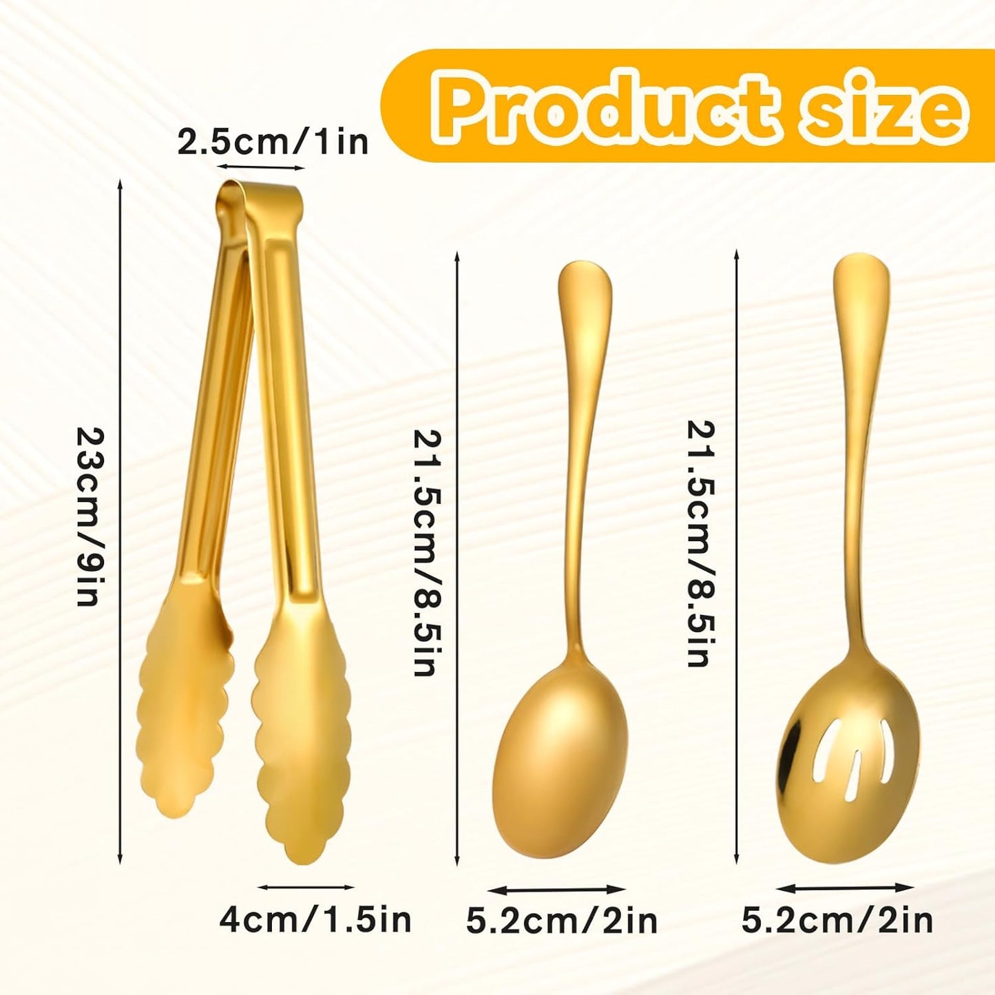12 PCS Gold Stainless Steel Serving Utensils Sets - Large Serving Spoons,Slotted Spoons,Serving Tongs,Appetizer Tongs,Utensils Sets for Buffet Catering Banquet Party (Gold)