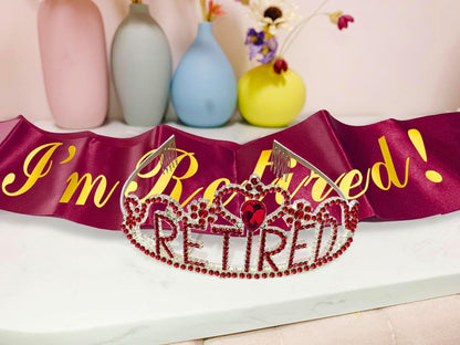 JETKONG Retirement Party Decorations Retired Tiara/Crown, Retired Sash for Women Retirement Gifts, Retirement Party Supplies, Gifts, Favors (Rose Gold)