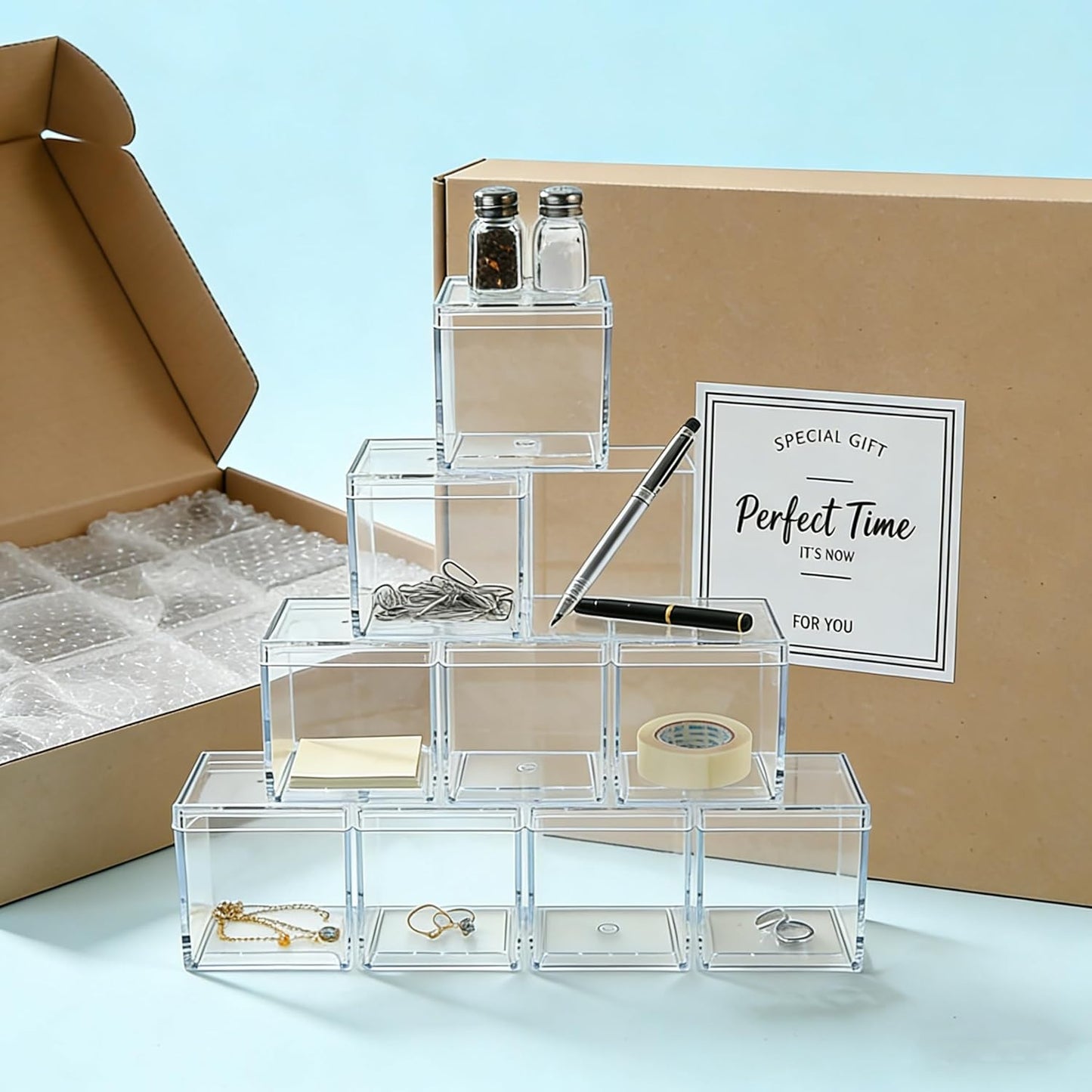 KissYou Acrylic Box Clear Boxes with Lid 12 Packs Small Candy Box Display Square Cube Wedding Graduation Party Decorations Jewlry Gift Box
