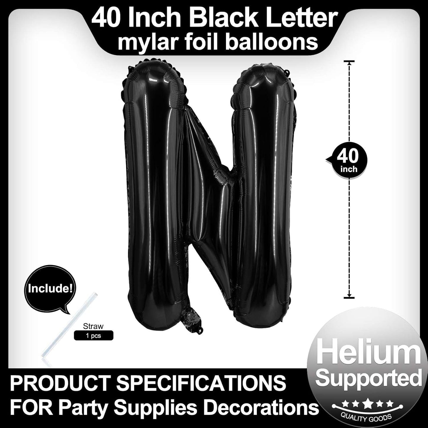 40 Inch Black Letter A Balloons, DIY Phrase Foil Alphabet Letter A Balloons DIY Word A Banner for Birthday Anniversary Celebration Graduation Party Supplies Decoration