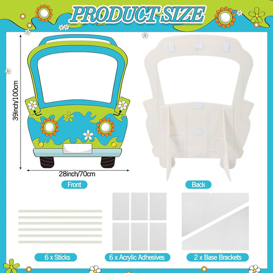 Capoda Hippie Photo Booth Props Selfie Frame with Sticks - 39 x 28 in Corrugated Cardboard Funny Hippie Bus Birthday Party Decorations Daisy Car Blue Green Prop Backdrop Cartoon Birthday Supplies