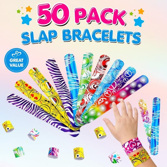 Giraffe 50 Pack Multi Color Slap Bracelets for Kids - Easter Eggs Fillers for Goody Bag - Easter Eggs Stuffers Bulk - Easters Basket Stuffers for kids Party Favors