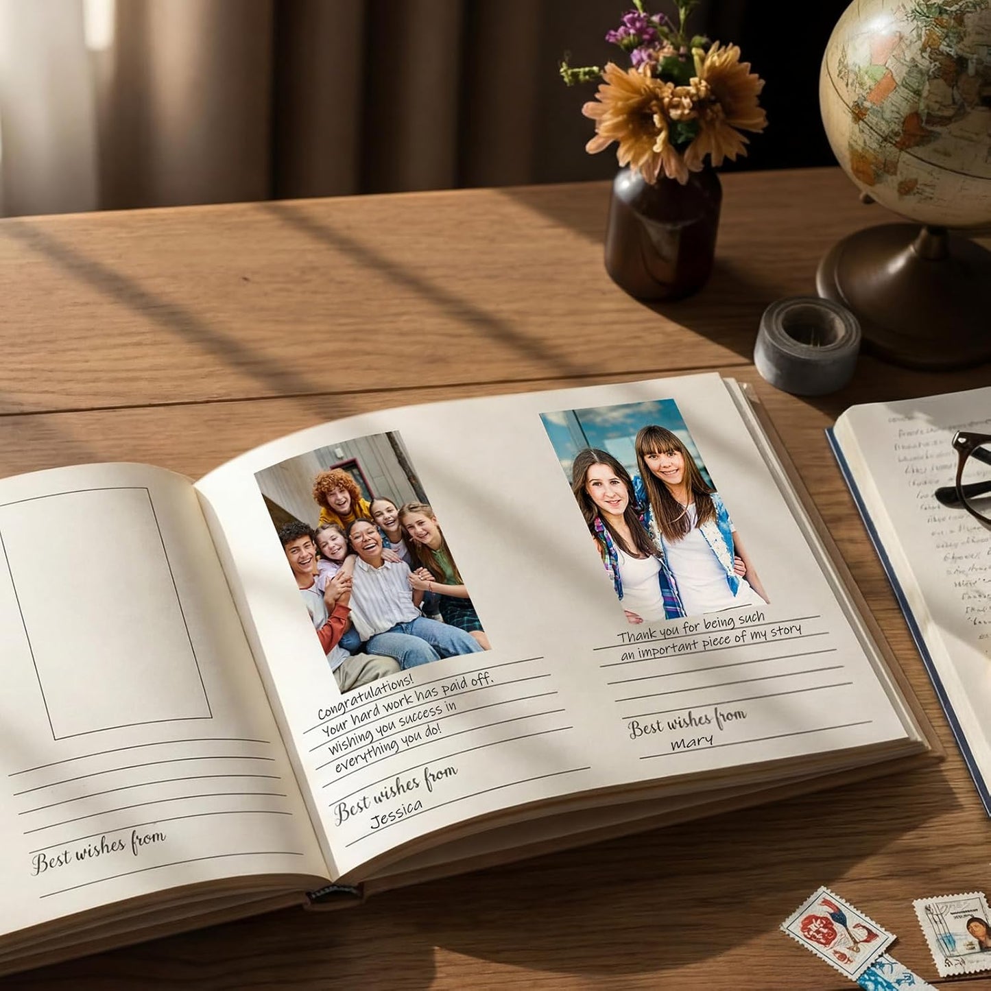 Marspark Graduation Guest Book Set 16 x 9" 90 Pages Wooden Scrapbook Photo Album Photo Guest Book Sign with Pen Graduation Memory for College Gift Congratulations Grad Party Decorations