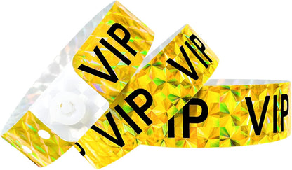 Ouchan Holographic VIP Plastic Wristbands Silver - 100 Pack Vinyl Wristbands for Events Parties