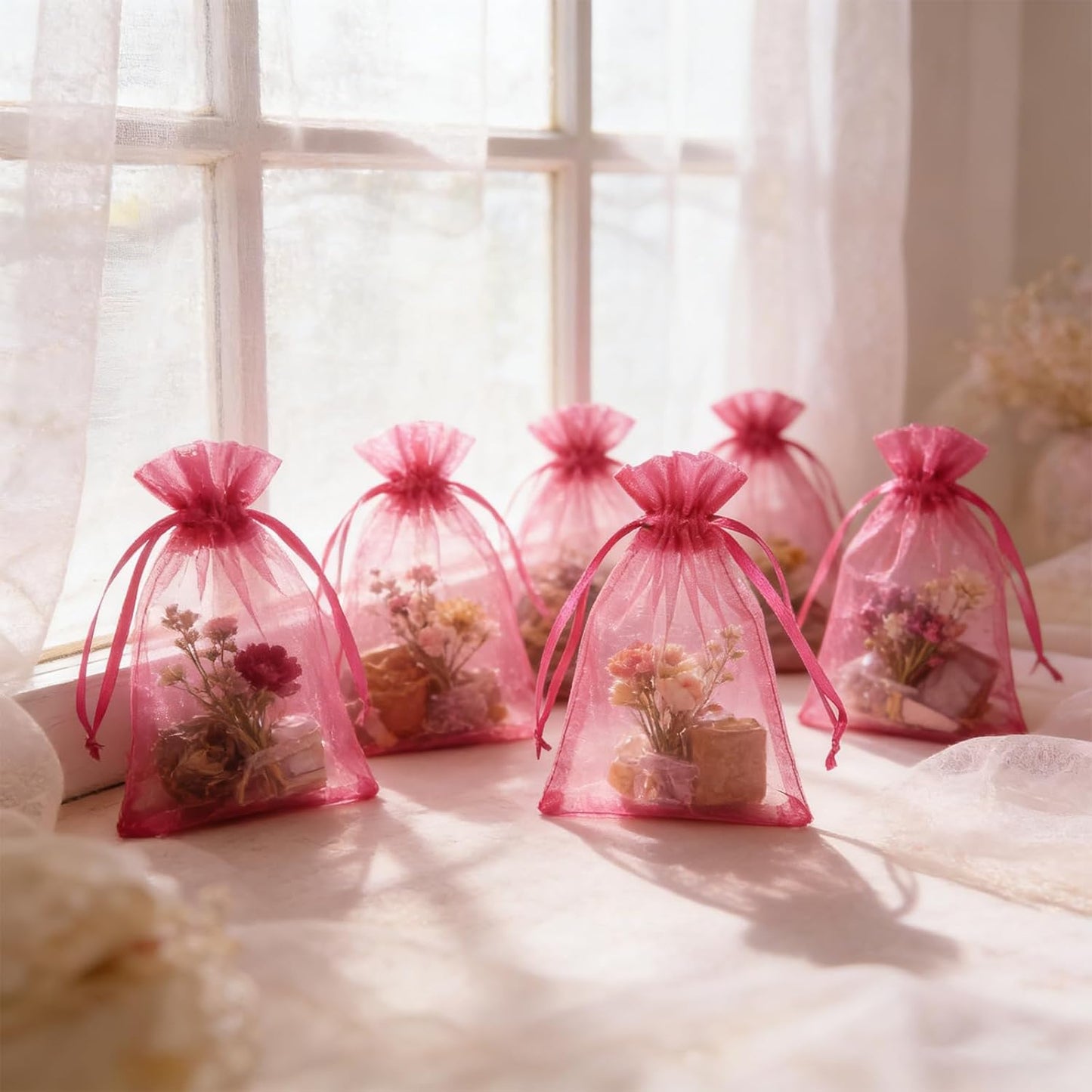 Wudygirl 100pcs 5X7 Inches White Organza Bags Christmas Drawstring Pouches Party Wedding Favor Bags Goodie bags(White 5x7)