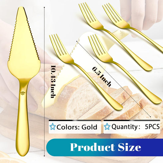 Eisinly Cake Cutting Set for Wedding, Elegant Cake Knife and Server Set with Thickened Stainless Steel Rounded Edges, Cake Cutter Pie Spatula for Birthday Anniversary, 2 Pcs, Gold